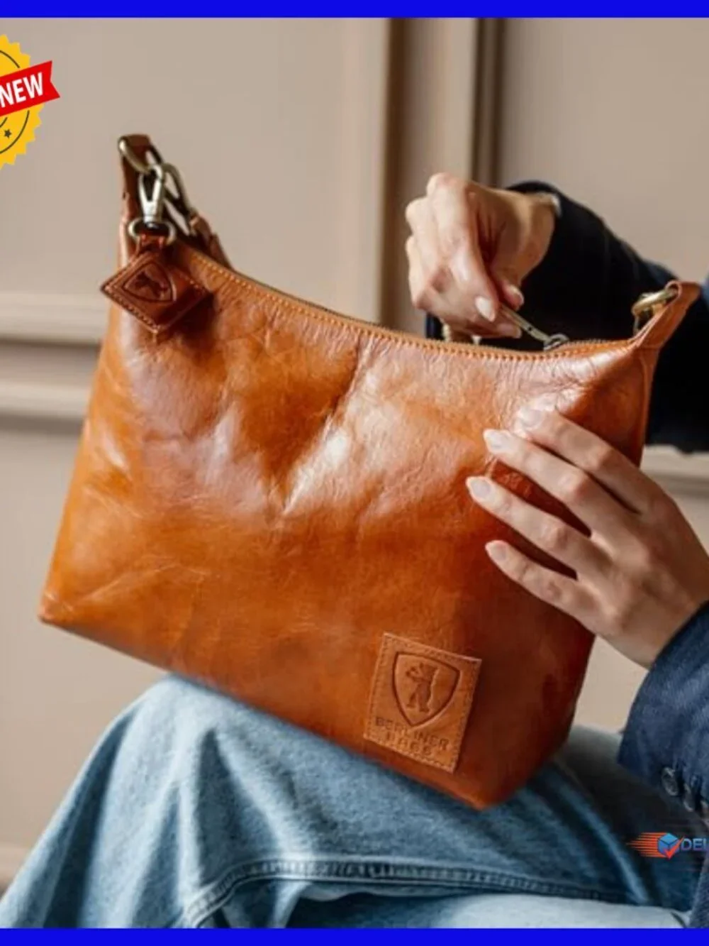 Genuine Leather Hobo Shoulder Bag with Detachable Strap, Top Handle